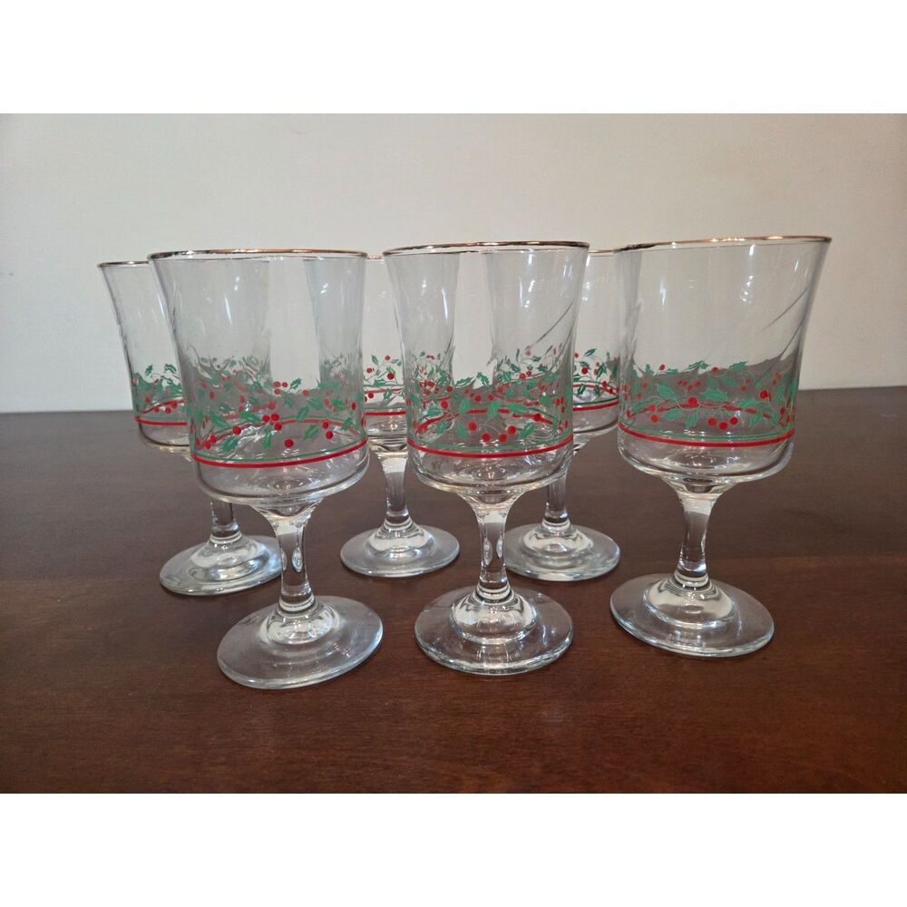Vtg ARBY’S 1986 CHRISTMAS COLLECTION, HOLLY BERRY STEMWARE COMPLETE SET OF 6